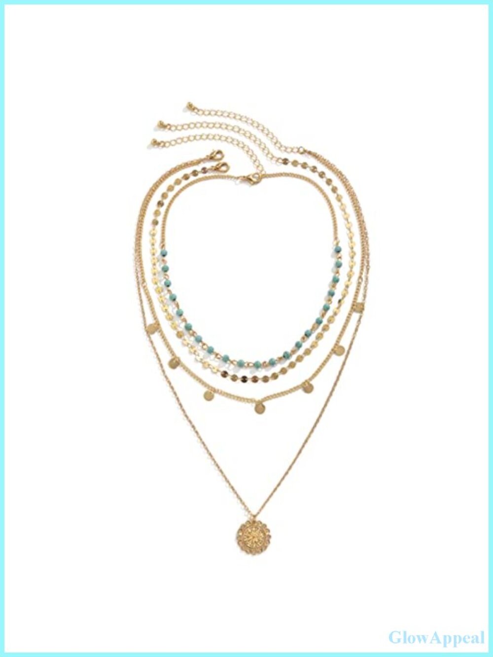 Gold Layered Turquoise Necklace Set Boho Coin Pendant Women Jewelry